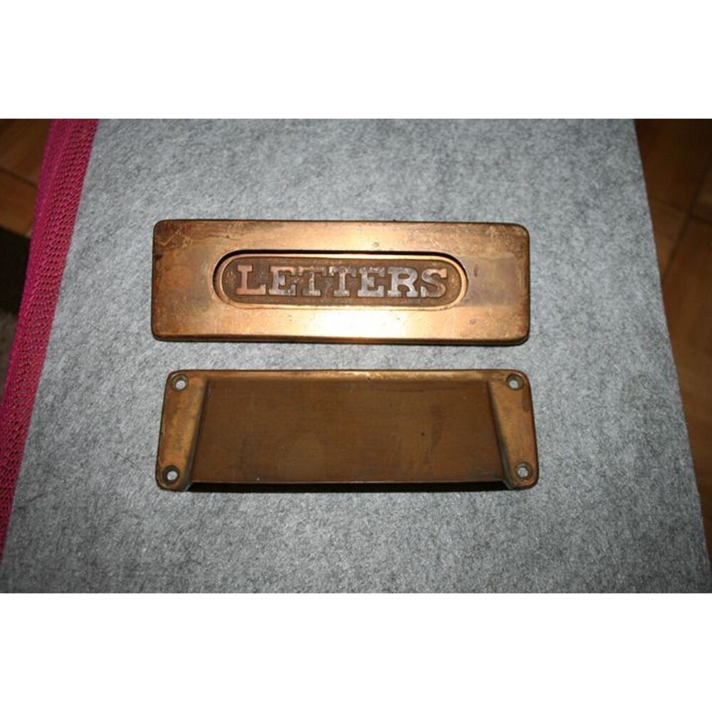 Antique YALE Cast Brass Mail Slot Complete Set Letters Door Hardware Vtg 1920s